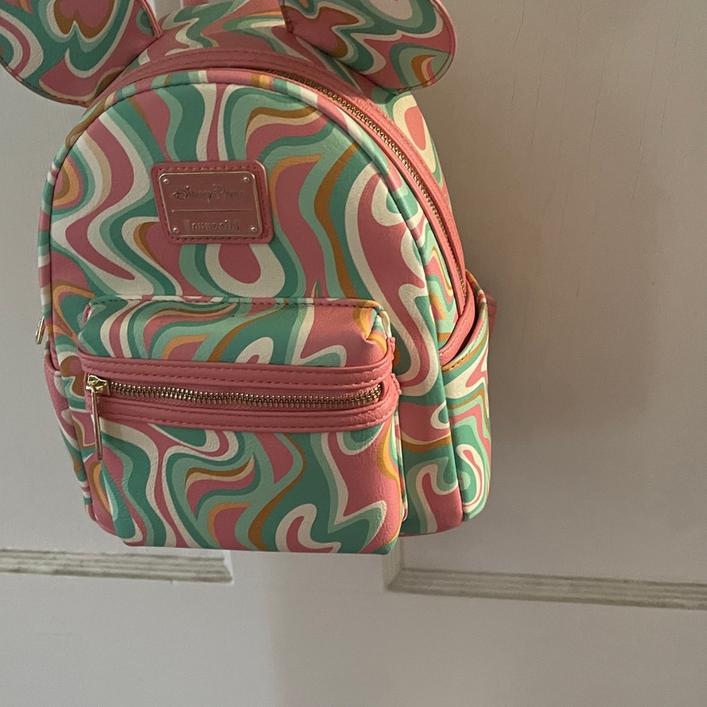 Loungefly Pink and Green Swirl Backpack